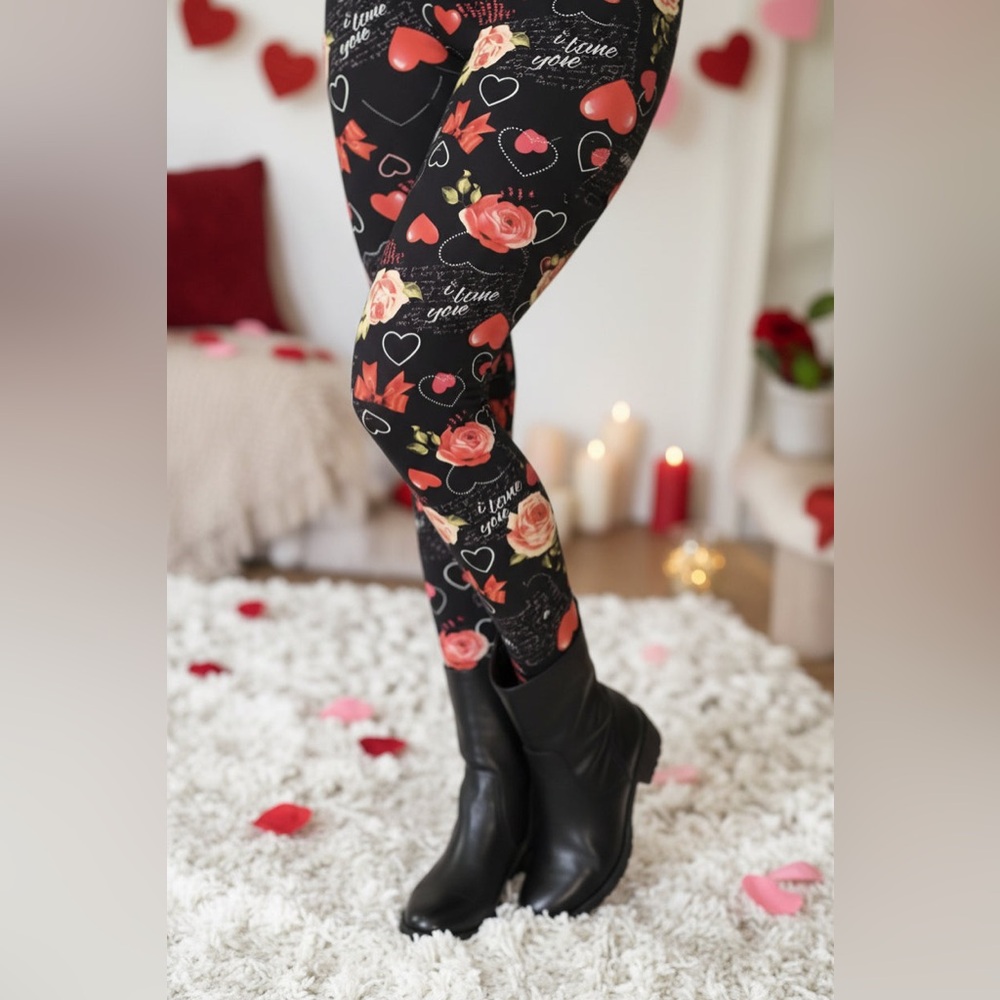 ❤️OS NEW Womens Valentines Day Heart Be Mine Love Leggings, Soft Yoga Pants